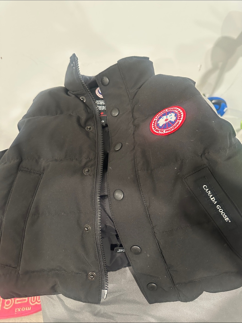 Canada Goose Kids Black Puffer Jacket with Red Logo Patch